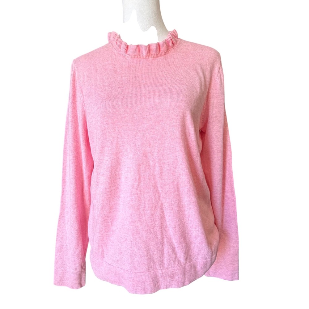J. Crew Women S Ballet Pink Ruffle Mock Neck Cotton Knit Pullover Sweater